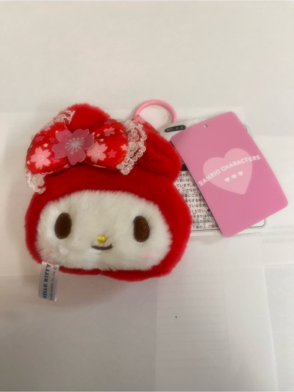 Sanrio My Melody Red and White Plush Keychain with Pink Bow